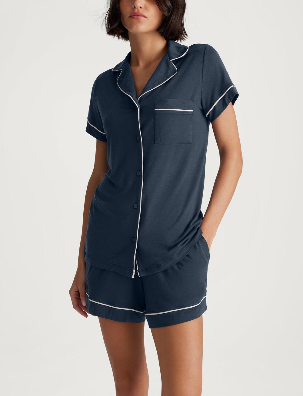 Tommy John Downtime Pajama Top & Shorts Set Navy Blue Large Loungewear